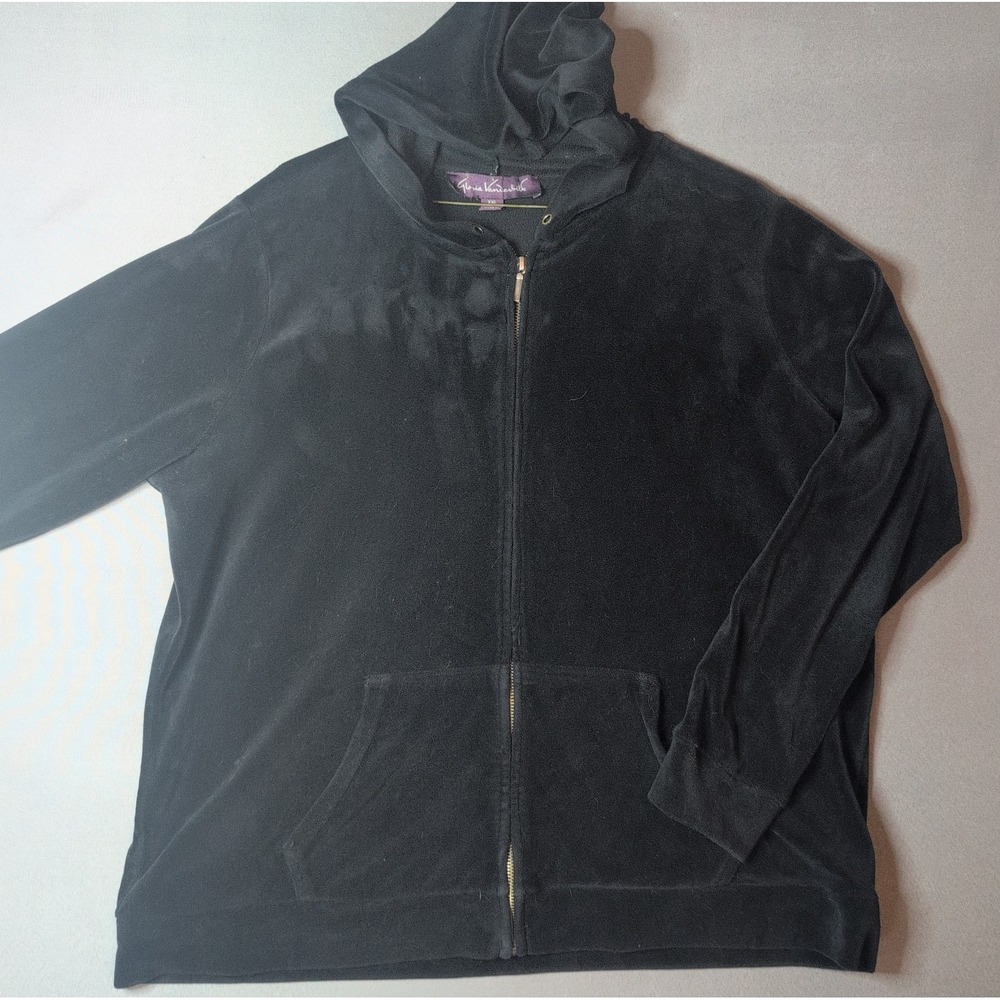 Gloria Vanderbilt Women's Ellie Velour Full Zip Hooded Jacket Black XXLarge